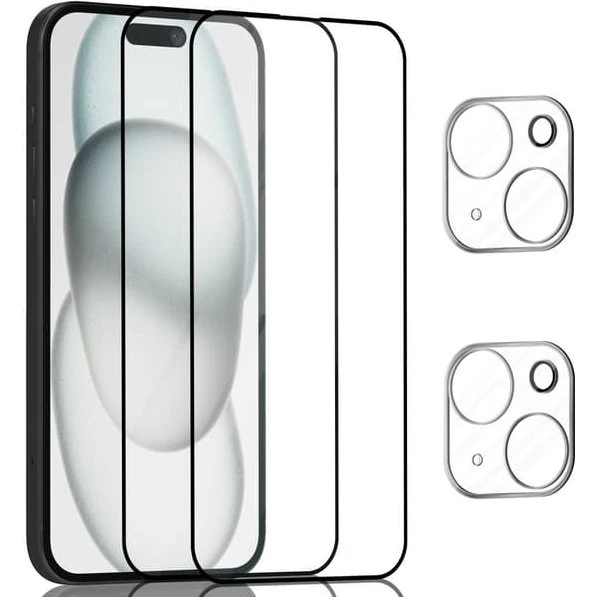 iPhone 15 Skærm- & Linsebeskyttelse (2-pak) - 9H Hærdet Glas