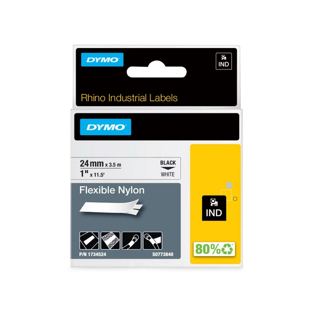 Dymo Tape Rhino 24mm Nylon Flex Sort/Hvid 1734524