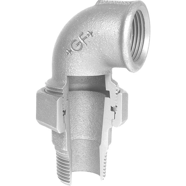 Georg Fischer vinkelunion 90° galvaniseret 1 1/4'' muffe-nippel