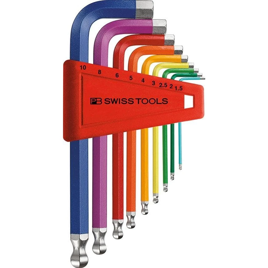 PB Swiss Tools Rainbow Unbrakonøgler med kuglehoved, 9 dele, 1,5-10 mm