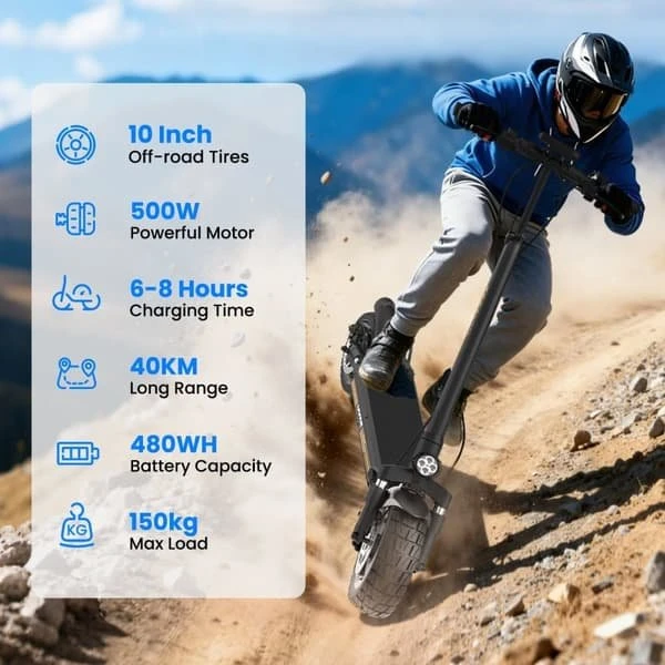 iScooter W9 Air Elektrisk Scooter - 500W, 10" Offroad-dæk