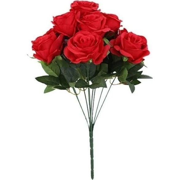 Naturtro Kunstig Rosebuket med 9 roser, 42 cm