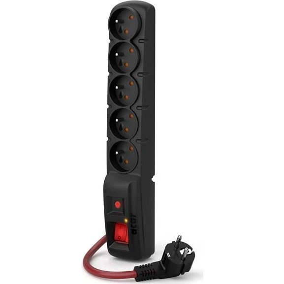 Acar F5 POWER Stikdåse - Sort, 5 udtag, 3 m kabel