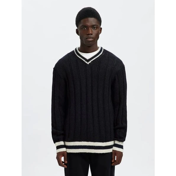 Slhroy LS Knit Relaxed Rib V-Neck Striktrøje