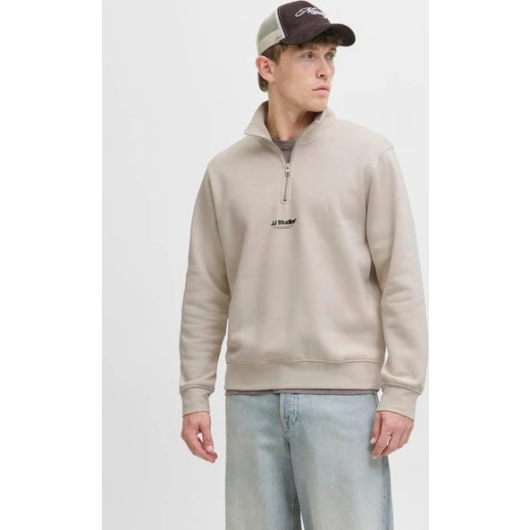 JACK & JONES JJESoho Sweatshirt Quarter Zip i Greige/Sort