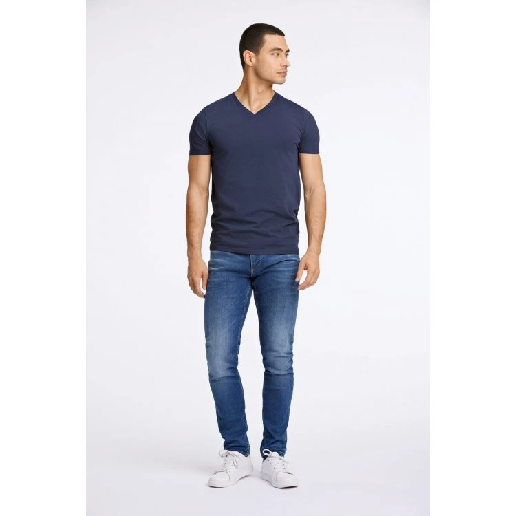 Lindbergh navy T-shirt med V-hals i stretch