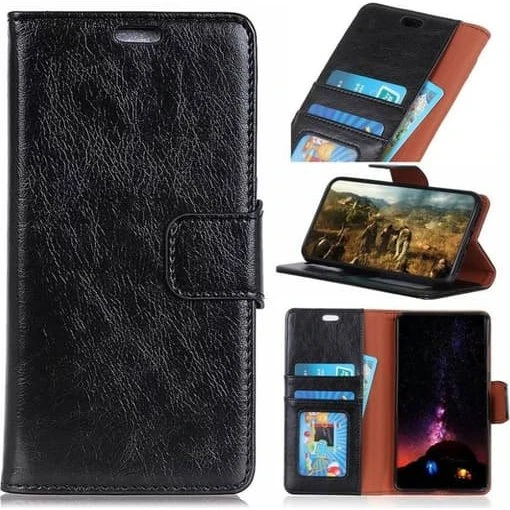 Huawei Honor 10 Lite tekstureret læder flip etui - Sort
