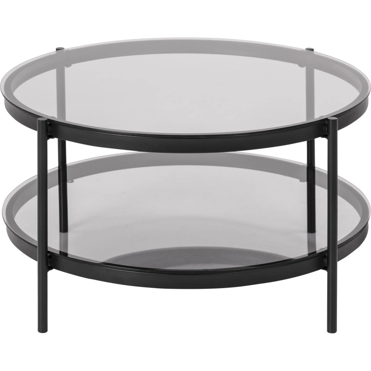 ACT NORDIC Bayonne sofabord med hylde - Røgfarvet glas & sort metal