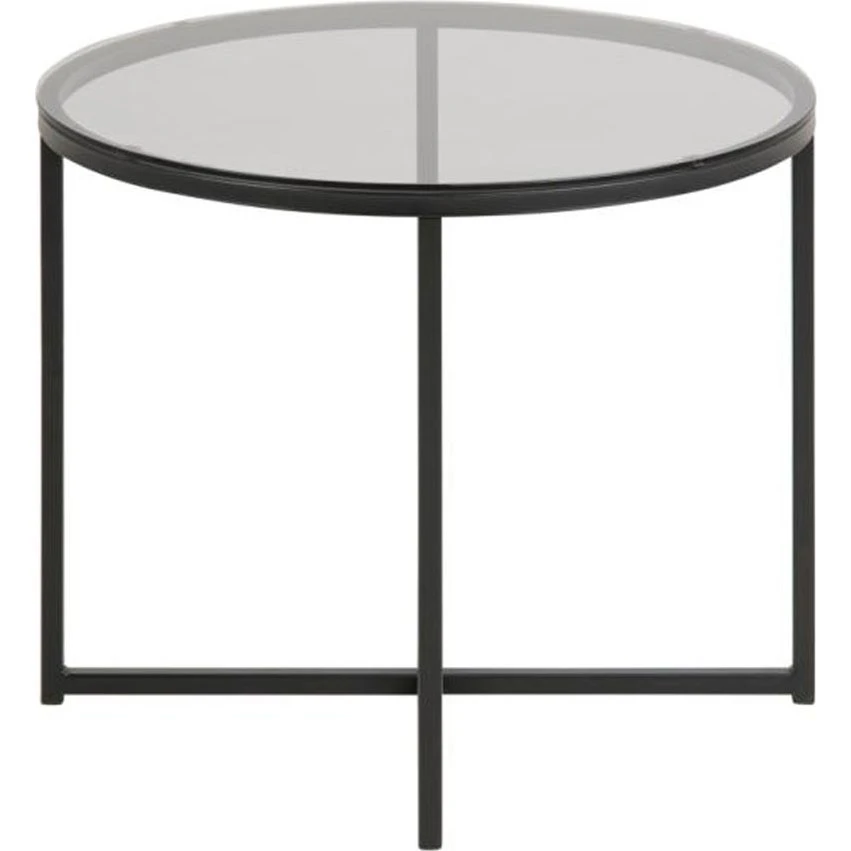 ACT NORDIC Cross sidebord - Røgfarvet glas & sort metal (Ø55)