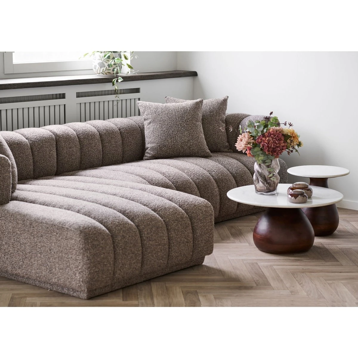 House Nordic Aurora Loungesofa - Brun, Venstrevendt med 3 Puder
