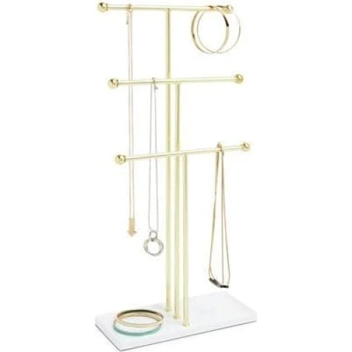 UNIQ Smykkestand med 3 niveauer - Guld/Hvid