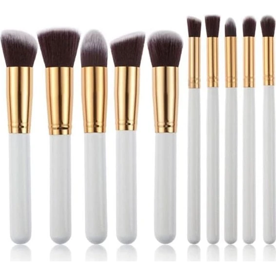 Makeup børster 10 stk - hvid/guld