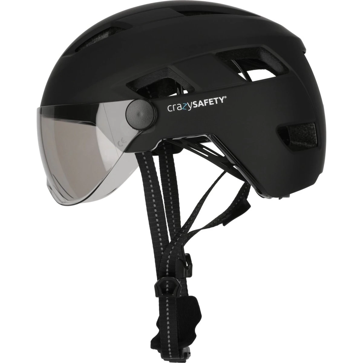 Crazy Safety Oak Cykelhjelm med LED og Visir - Sort (55-61 cm)
