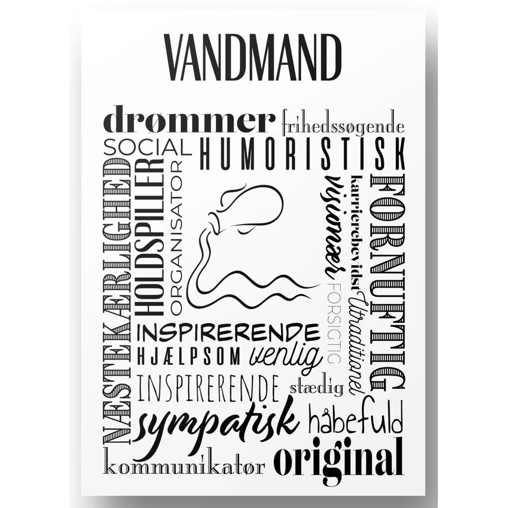 Plakat A4 Vandmand - Håndtegnet Stjernetegns Citat