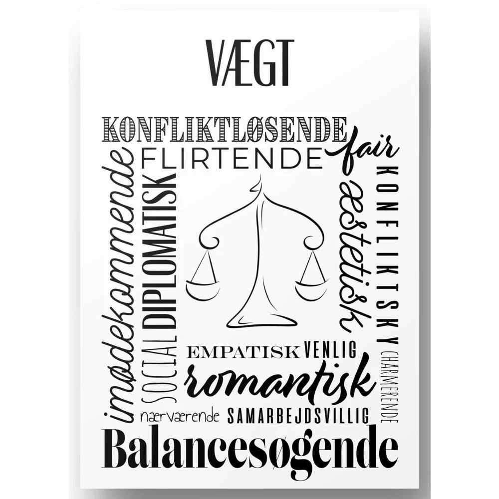 Plakat A4 Vægt - Håndtegnet Stjernetegns Citat i Nordisk Stil