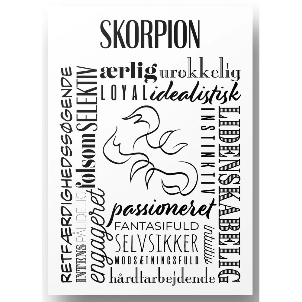 Plakat A4 Skorpion - Håndtegnet Stjernetegns Citat