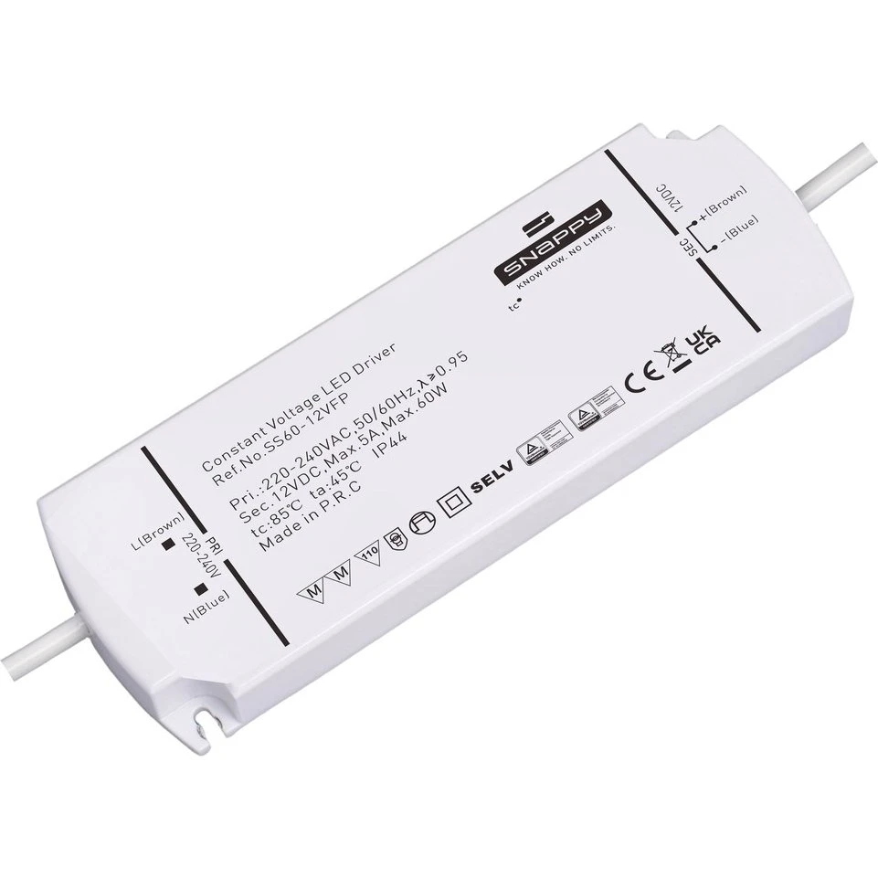 Snappy 60W 12V DC Strømforsyning - 5A, IP44