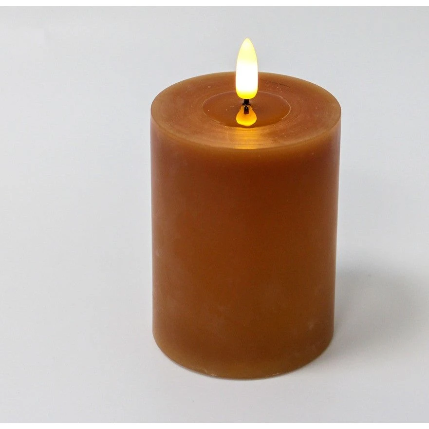LED Bloklys 10cm med smelte-look, brun, inkl. fjernbetjening