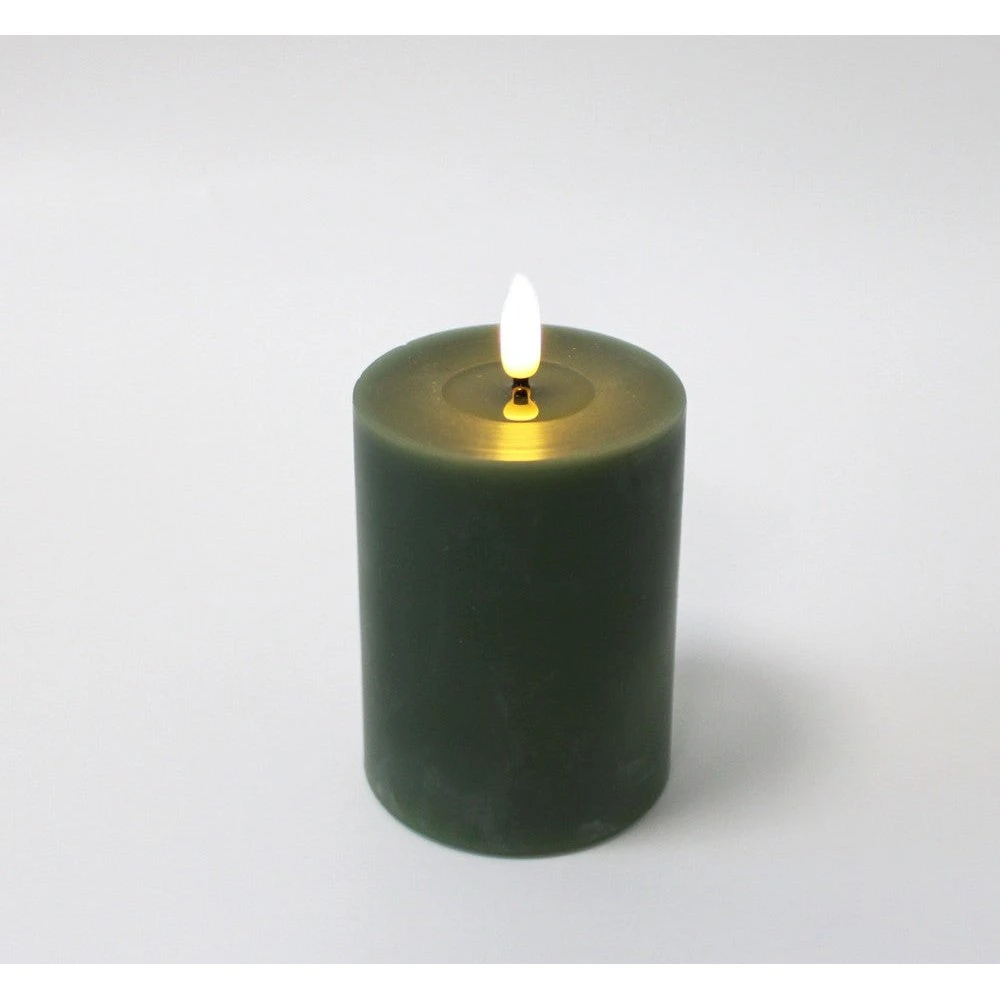 LED Bloklys med smelte-look og flammeeffekt, 10cm, Dyb grøn