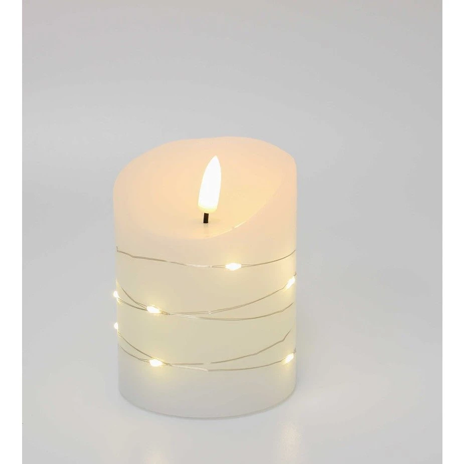 LED Bloklys med lyskæde og flammeeffekt, 10cm, inkl. fjernbetjening