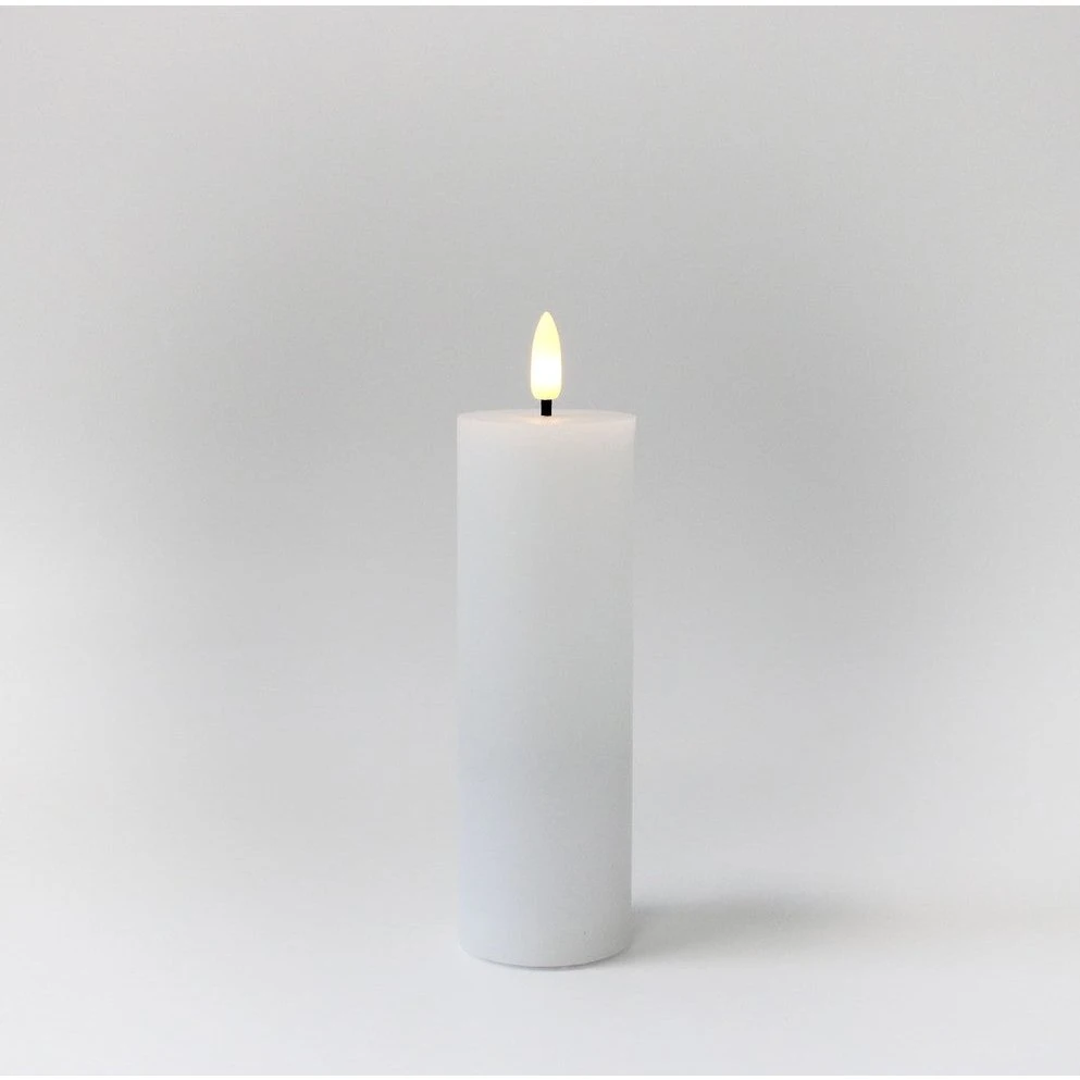 LED Bloklys med flammeeffekt, hvid, 15cm, ægte stearin