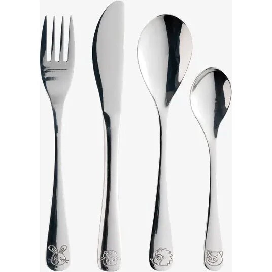 Aida Børnebestik 4 dele - Rustfrit stål med dyreindgravering