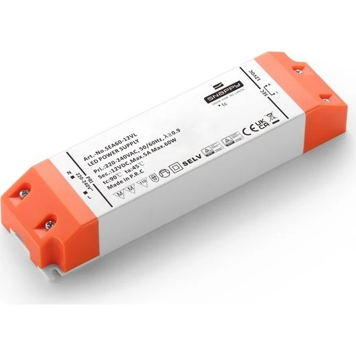 Snappy 60W 12V DC Strømforsyning - 5A, IP20