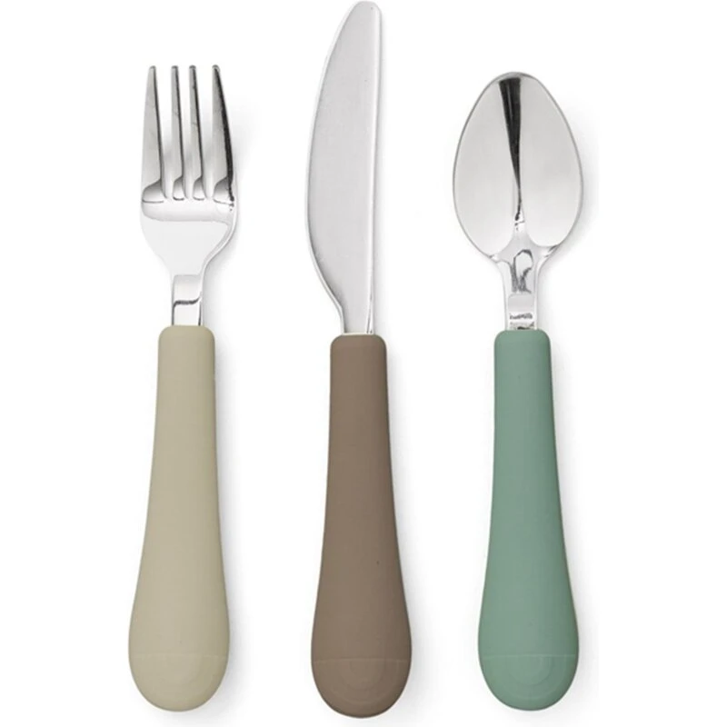 Cam Cam Copenhagen Børnebestik - Olive Mix (Ske, Gaffel, Kniv)