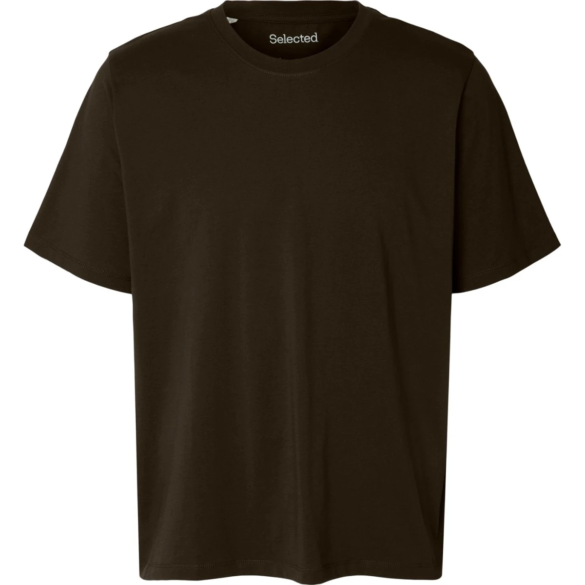 SELECTED Aspen T-shirt i mørkebrun med kviltede detaljer