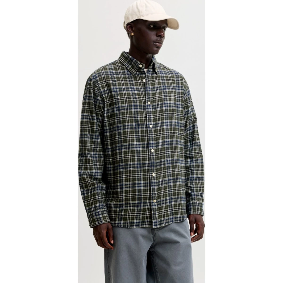 JACK & JONES JJEField ternet flannelskjorte - Oliven/Petroleum