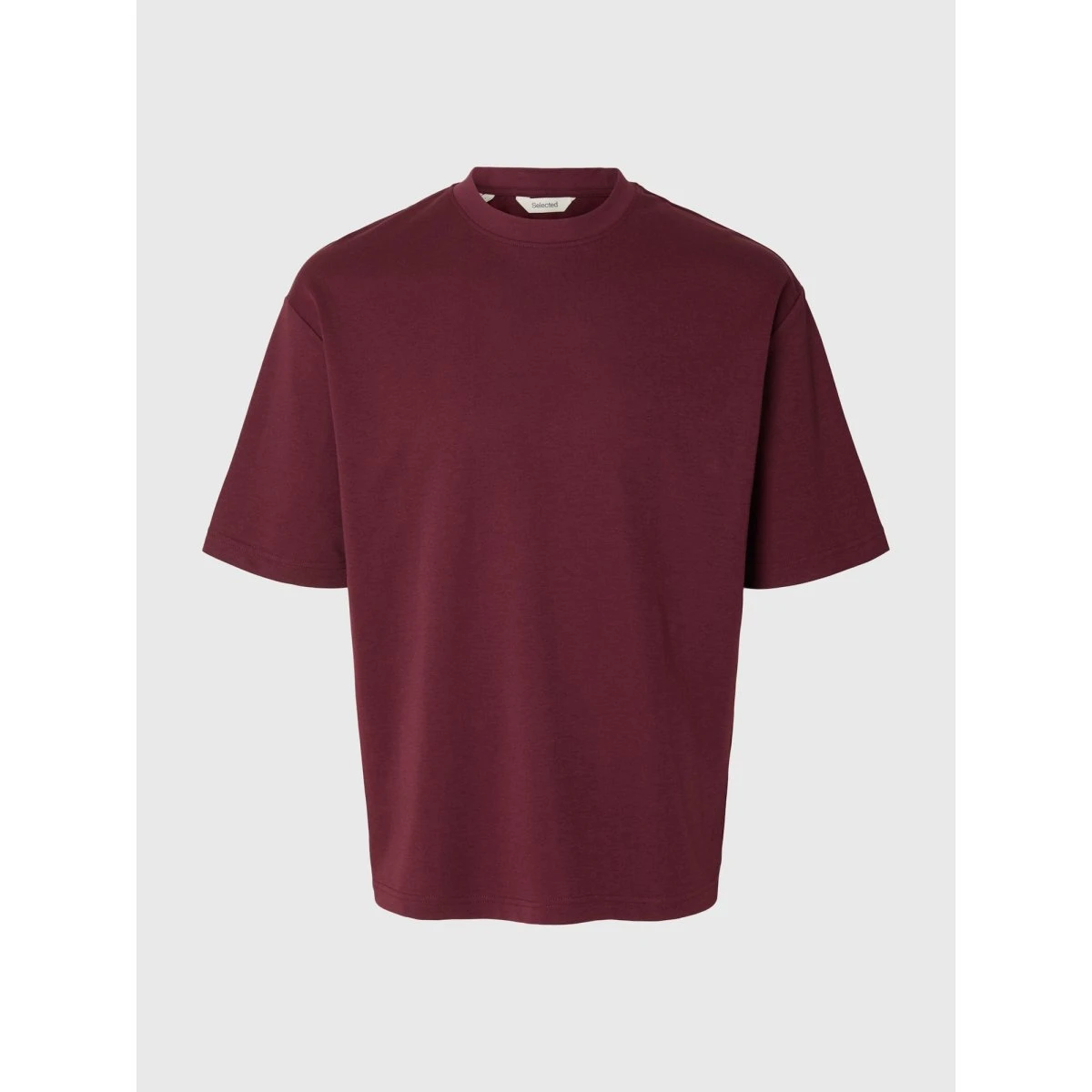 Selected Oscar T-shirt i burgundy – Loose fit med O-hals