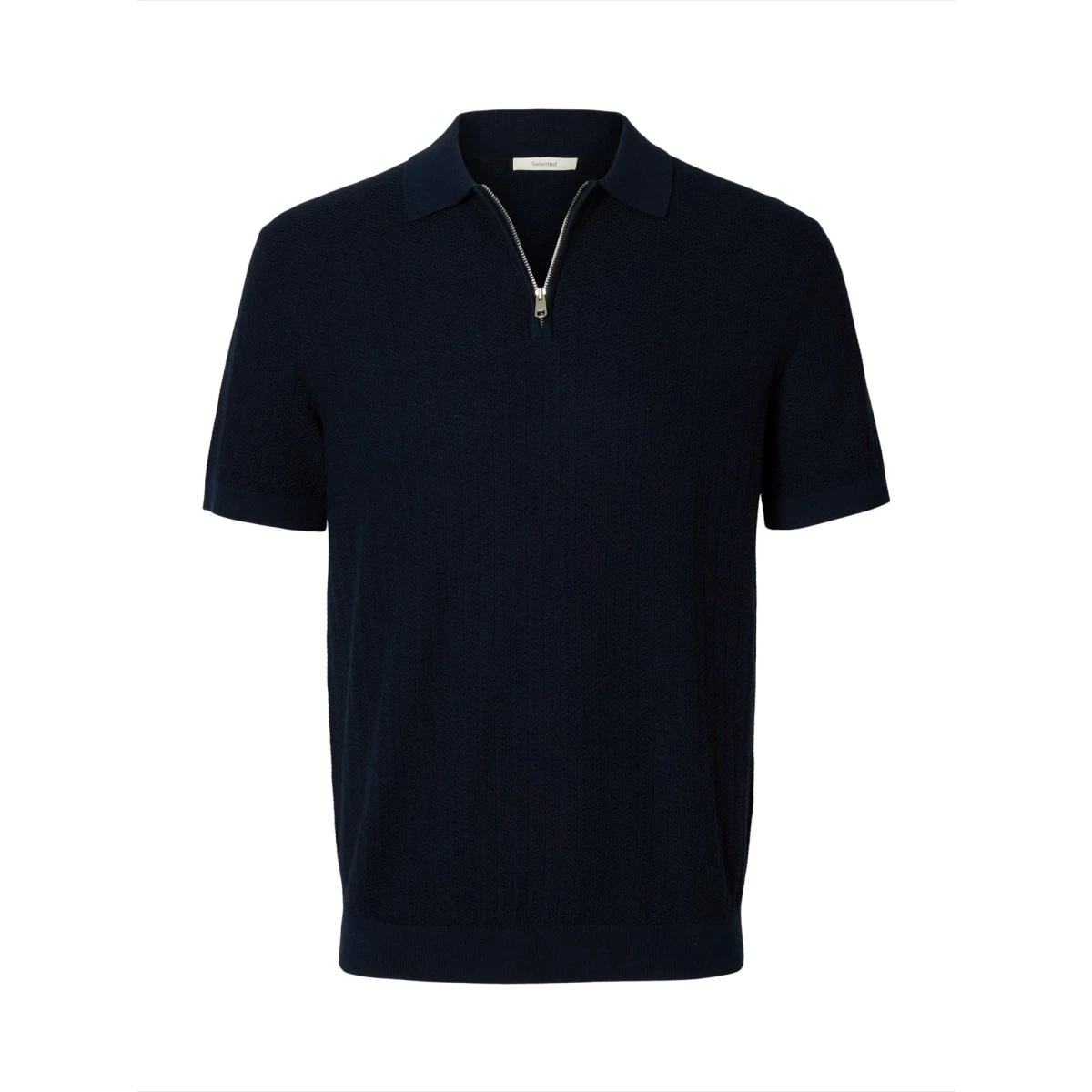 SELECTED SLHCran Navy Strikket Poloshirt med Halv Lynlås