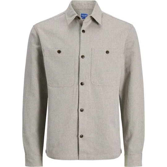 Jack & Jones JPRBLURAYLE langærmet hørskjorte i stone/hvid