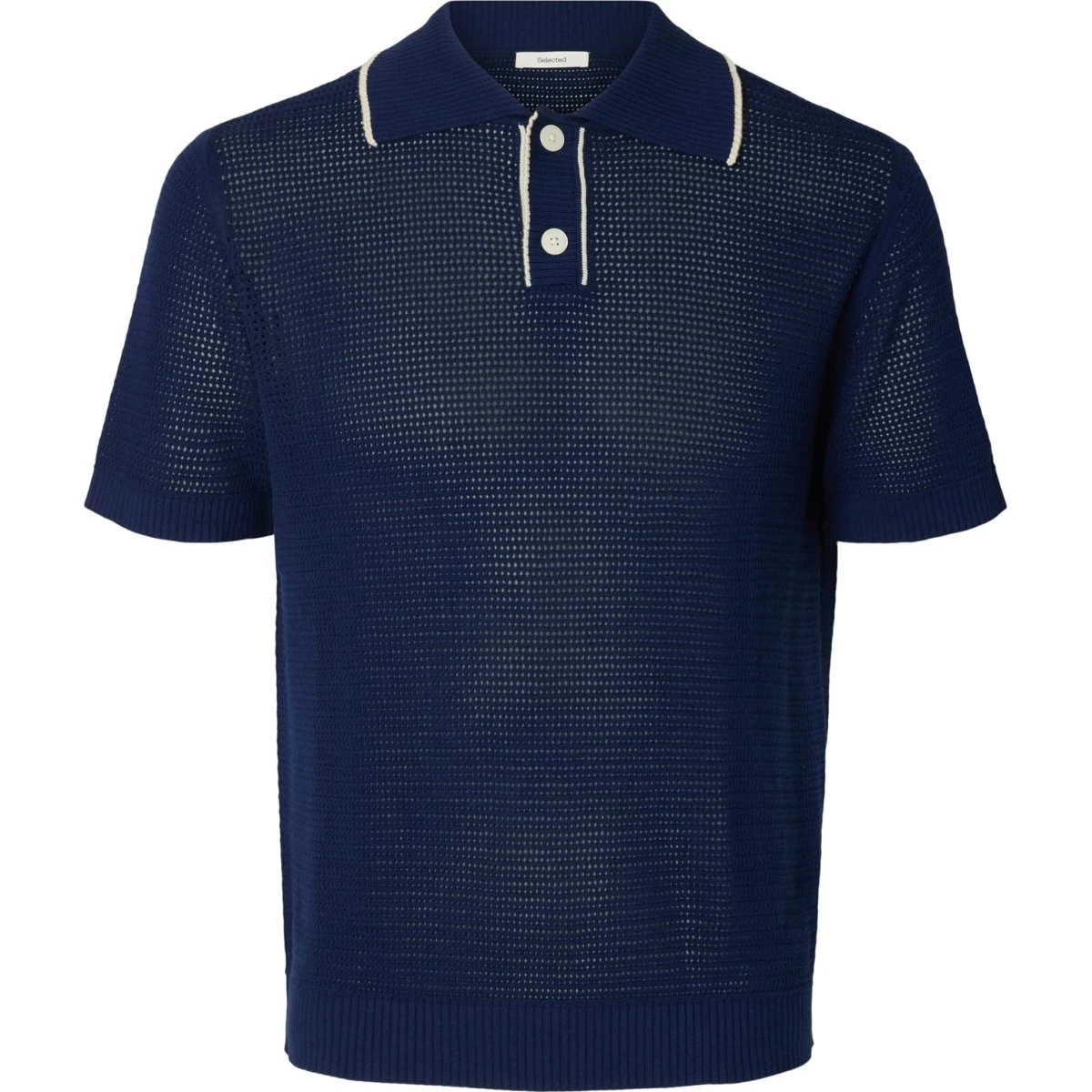 SELECTED SLHJESSE Navy Strikket Polotrøje med Kontrastdetaljer