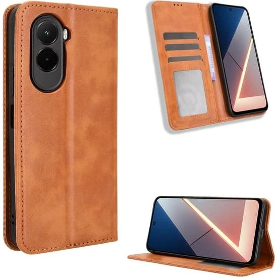Xiaomi Poco M7 4G Læderetui med Pung - Brun