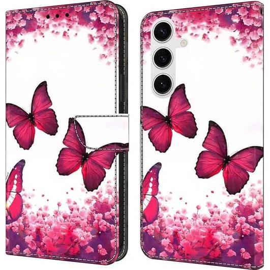 Wonderland Samsung Galaxy S26 / S26 Plus Flip Etui - Rød Sommerfugl