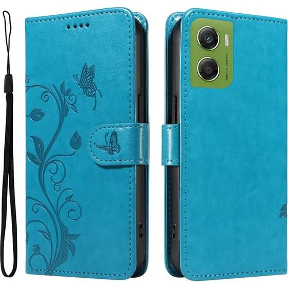 Motorola Moto G06 4G Vegansk Læderetui med Blomstermønster - Blå