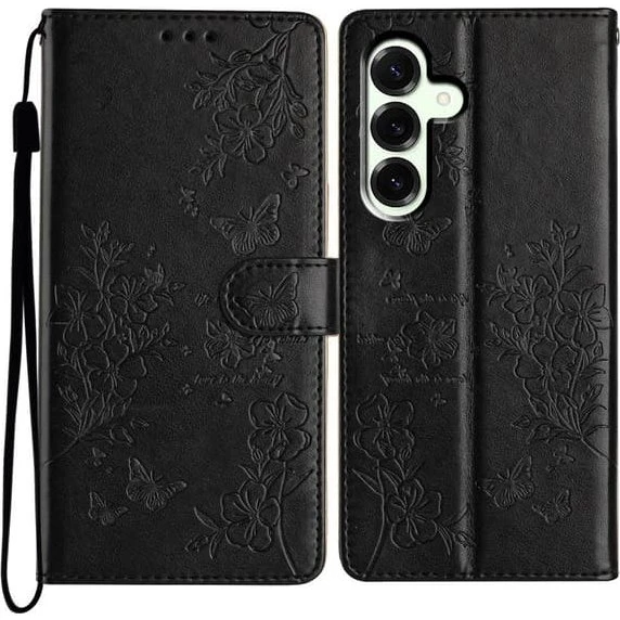 Samsung Galaxy S25 FE Wallet-etui med sommerfugle-mønster, Sort