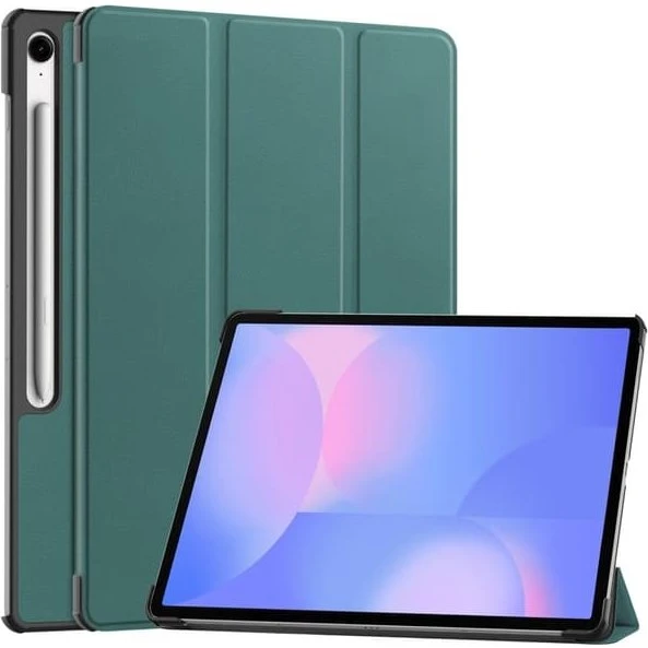 Samsung Galaxy Tab S10 FE+ Etui med Læderstativ - Sortliggrøn
