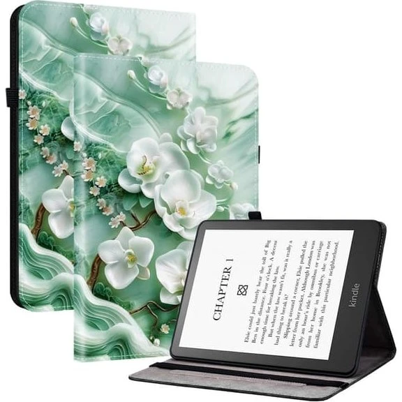 Amazon Kindle Paperwhite (2024) Cover - Jade Blomst med Stativ