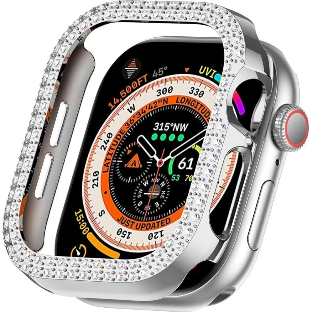 Apple Watch Series 10 46mm Beskyttelsescover med Rhinestones - Sølv