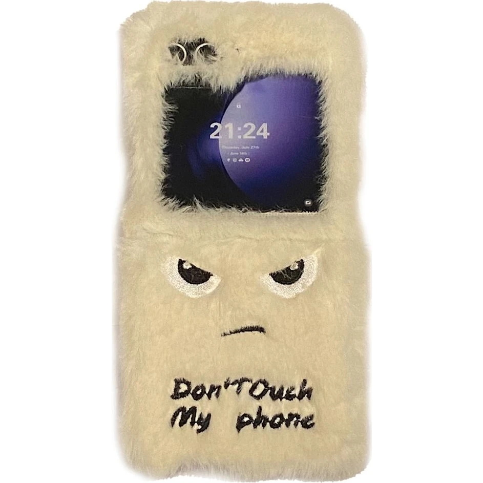 Samsung Galaxy Z Flip6 5G Etui - Hvidt Plys med Humoristisk Ansigt