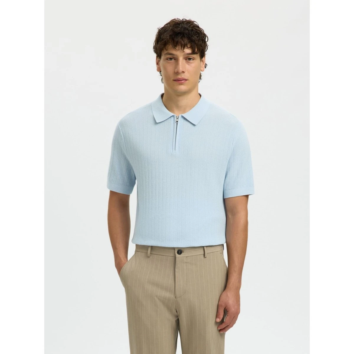 SELECTED SLHCran Lyseblå Half-Zip Strikket Polo