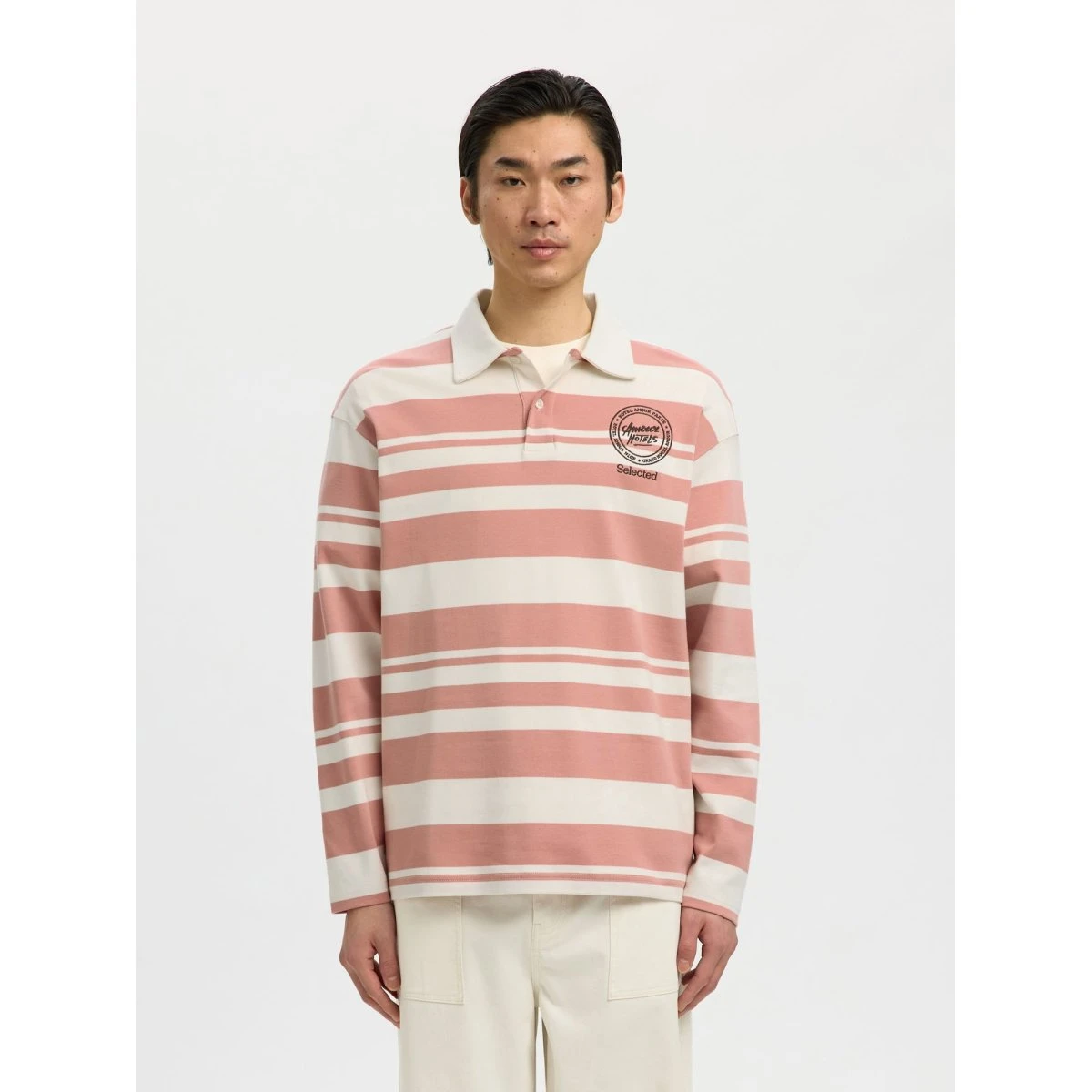 SELECTED SLHRELAXJACK LS Polo Hotel Amour - Fersken/Hvid