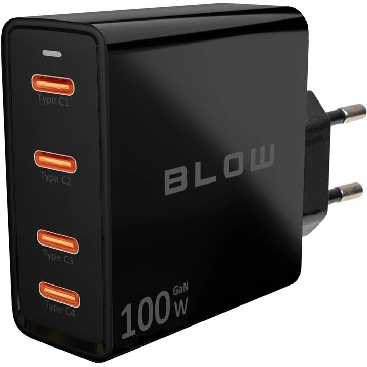 BLOW Vægoplader 4x USB-C PD GaN 100W - Sort