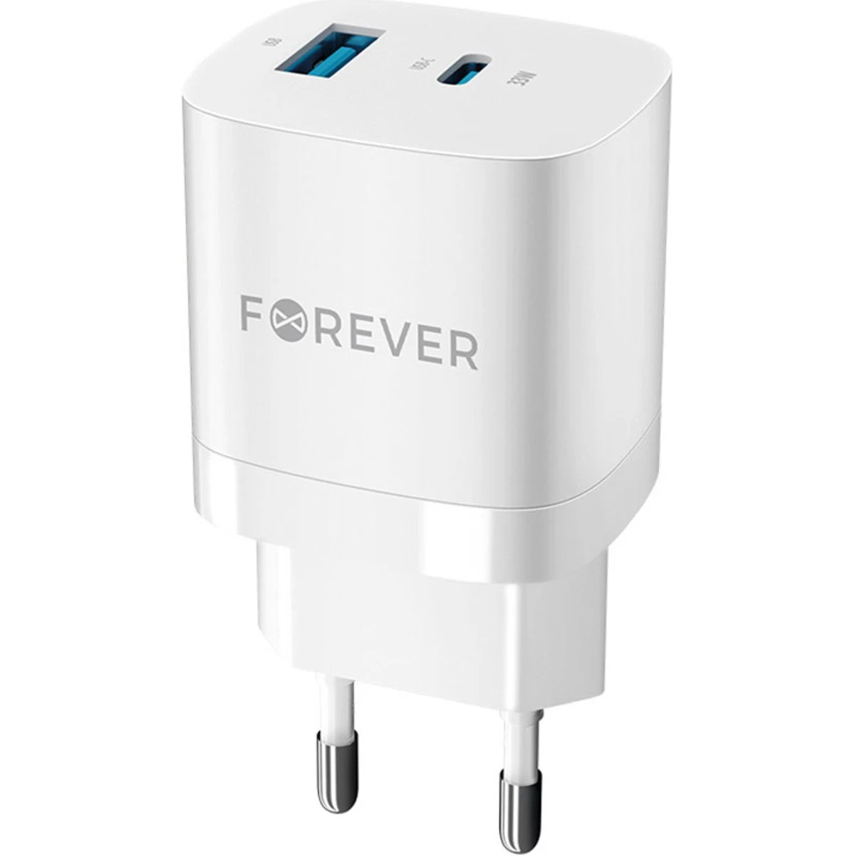 Forever 33W USB-C PD & QC GaN Oplader, Hvid