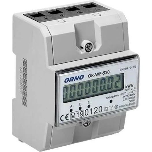 Orno WE520 kWh måler 3-faset 80A MID LCD Blue backlight