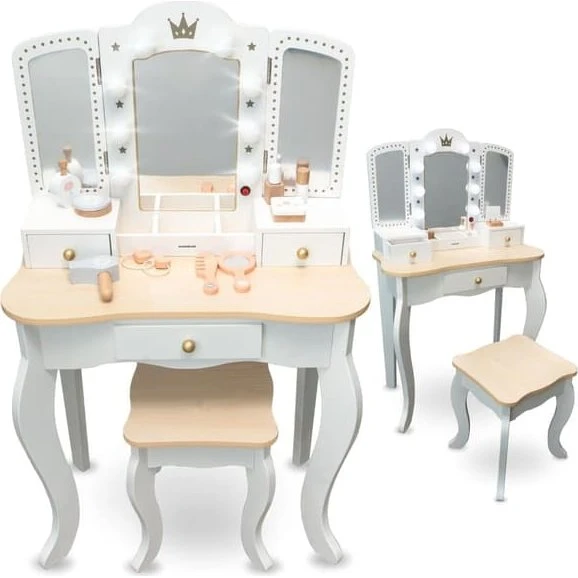Mamabrum Børnetoiletbord XXL med LED-lys og skammel – Princess Play