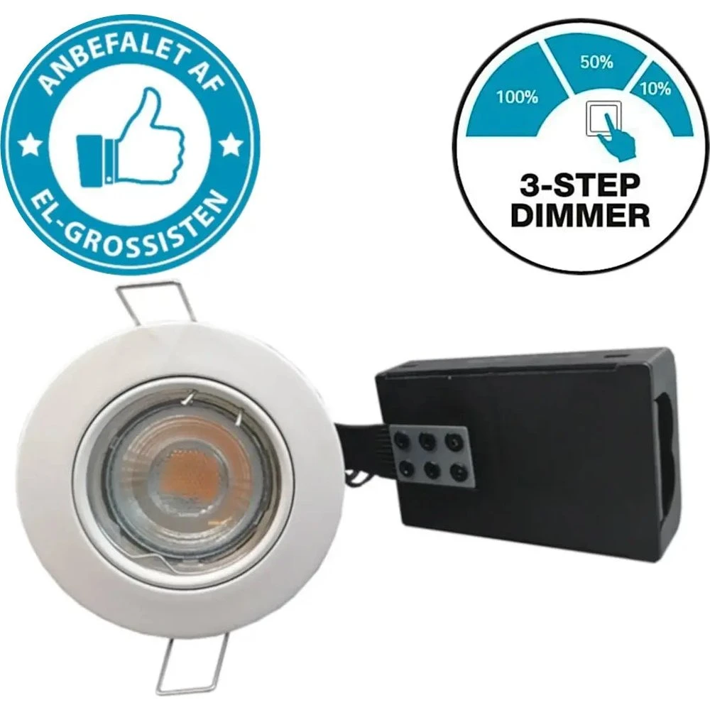 Pro Indbygningsspot m. 3-trins dæmpbar LED - Mat hvid