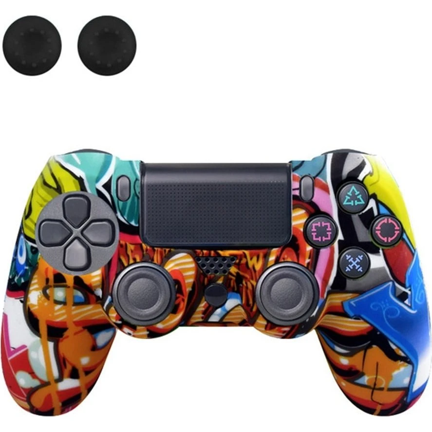 DATA FROG Silikone Cover til PS4, PS4 Slim & Pro - Blå Graffiti